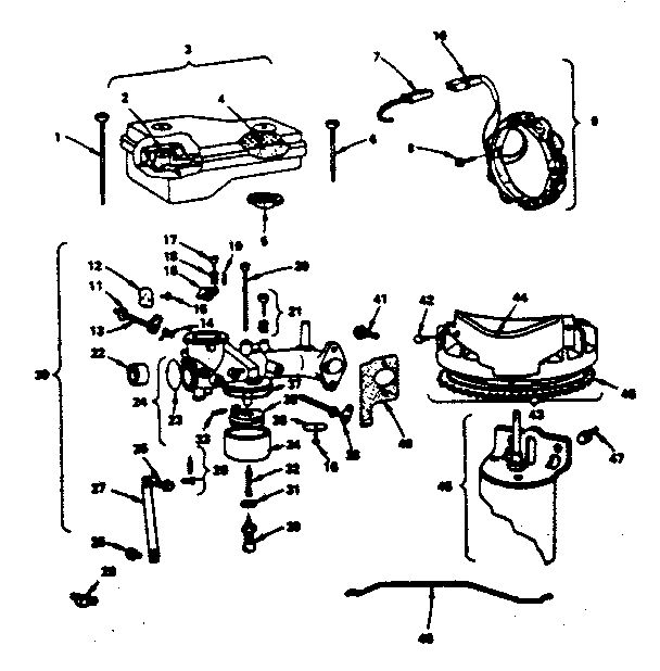Air Cleaner And Carburetor Diagram and Parts List for 220707-0140-01  Briggs and Stratton Engine
